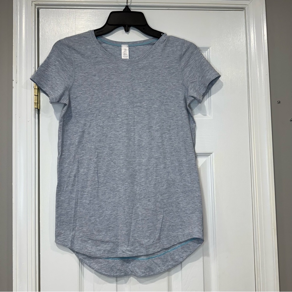 Ivivva Girls Lululemon Gray Blue Athletic Short Sleeve Shirt Pima Cotton Size 14